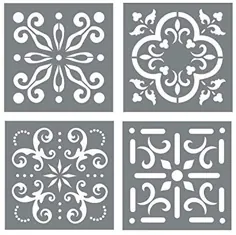 ست شابلون کاشی مکزیکی - بسته ای از چهار طرح شابلون کاشی 4x4 برای نقاشی - طرح های شابلون کاشی دیواری یا کف - برای ساخت الگوهای شابلون کاشی موزاییکی