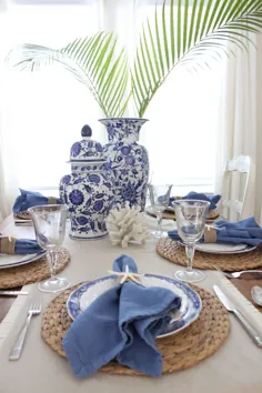 چیدمان میز آبی و سفید - کلبه ستاره دریایی