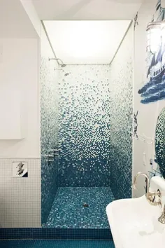 کاشی های دوش شیب شیشه ای آبی - کلبه - حمام
