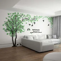 درخت دیوار عکس برگردان 3D اتاق نشیمن سبز / زرد اکریلیک بهترین تزئینی