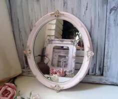 آینه پرنعمت تزئین شده صورتی صورتی شیک ، آینه تزئینی بیضی با جزئیات طلا ، آینه صورتی کودک ، دکوراسیون مهد کودک