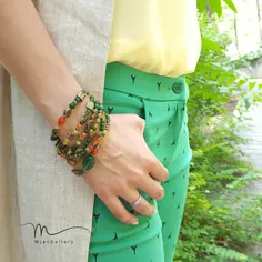دستبند سنگ سبز و نارنجی