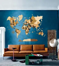 دکور دیوار جهانی نقشه جهانی توسط WoodPecStudio.  سفر پین نقشه های پین برای دکوراسیون دفتر کار ، اتاق خواب