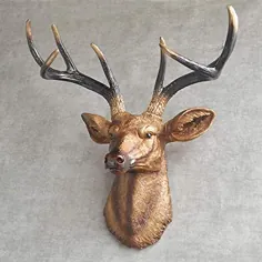 KBAI 3D Wall Decorative Sculpture، European Simulation Deer Head Wall Mount Animal Headdress Resin صنایع دستی نوردیک اتاق نشیمن ایوان رستوران دیوار آویز تزئینات (رنگ: D)