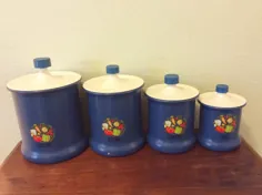 قوطی های آشپزخانه آبی پرنعمت مجموعه ای از چهار قند آرد |  اتسی