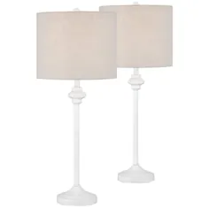 مجموعه لامپ های میز بوفه سفید Lynn از 2 - # 67Y79 |  لامپ به علاوه