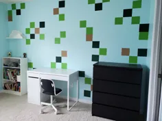من یک دیوار ماین کرافت در اتاق خواب پسرم با مربع های وینیل چسب ضد دیوار درست کردم!