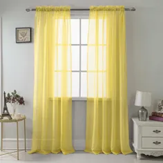 RT Designers Collection 90 in in Neon Yellow Polyester Sheer Rod Pocket Single Curtel Panel |  PNC04362