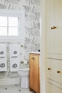 کاغذ دیواری سیاه و سفید در حمام - انتقالی - حمام
