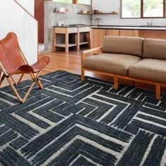 Alexander Home Vail فرش منطقه مربع مدرن هندسی قرن میانه (6'-7 "x 9'-2" - آبی / سفید)