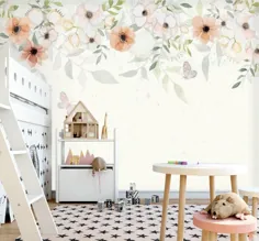 کاغذ دیواری کاغذ دیواری گل آبرنگ گل دیواری Floral |  اتسی