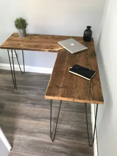 ویکتوریا - میز گوشه چوبی مدرن و مدرن Rustic با پایه های سنجاق.  برای خانه یا دفتر