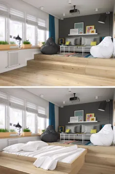 یک راه حل هوشمندانه برای یک تختخواب در یک آپارتمان کوچک