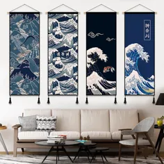 پوسترها و نقاشی های دیواری نقاشی دیواری به سبک ژاپنی برای اتاق نشیمن Kanagawa Surfing Wall Art دکوراسیون منزل - دیوارپوش ها - تزئین زندگی خانه خود