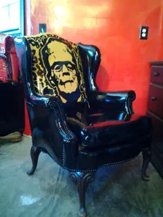 صندلی FRANKENSTEIN REPURPOSPEDED - از صندلی پرنعمت ، یک نوع ، با مضمون ، صندلی هنری ، صندلی آسان ، صندلی نقاشی دستی ، سیاه این یکی به فروش می رسد !!