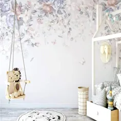 کاغذ دیواری مهد کودک Floral Wall Mural Pastel اتاق کودک دختر تصویر زمینه متحرک کاغذ دیواری لهجه
