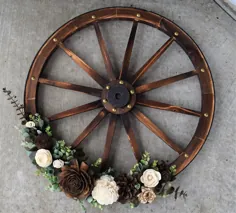 چرخ واگن Rustic 2 'با گلهای چوبی مصنوعی |  اتسی