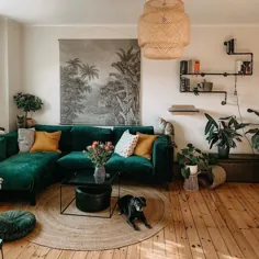 آستانه در اینستاگرام: "چیزی در مورد گیاهان سبز و یک کاناپه سبز در همان مکان وجود دارد که احساس خوبی دارد.  ؟  اهداف اتاق نشیمن از طریق @ jule.popule "