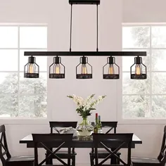 سبک مارک متحرک عتیقه مشکی فلزی بلند جزیره ای آشپزخانه با 5 سوکت E26 لامپ 200 وات رنگ شده
