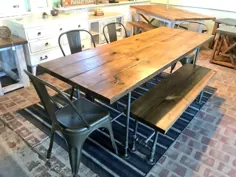 میز فارم سبک صنعتی با صندلی های نیمکت دار و فلزی |  اتسی