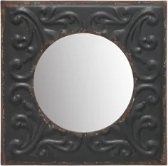 آینه گرد Stonebriar با قاب قلع فلزی مربع ناراحت ؛  دکور دیوار صنعتی؛  پایان پریشان  با آویز دیواری متصل