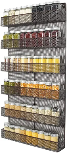قفسه ذخیره سازی ادویه ادویه آشپزخانه TQVAI 6 ردیف ادویه جاسازی شده قفسه - ساخته شده از شبکه مشت زنی محکم ، برنز براق