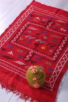 گلیم قرمز خیره کننده 3.1 FT X 4.8 FT فرش قرمز مراکشی |  اتسی