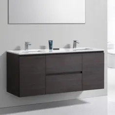 ظرفشویی دیواری 60 اینچی لیام گری بلوطی حمام Vanity LM1060D-GO