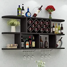 Wine Rack Stand دیواری Wine Rack Bottle Holder Glass Wack Rack Cabinet Bar لوازم جانبی قفسه های سبک کلاسیک قفسه های نوشیدنی برای بطری ها (رنگ: سیاه ، اندازه: یک اندازه)