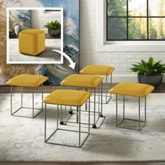 پایه های چرمی Loft Lyfe Cube Ottoman Kimiko PU تبدیل به 5 صندلی ، زرد - Walmart.com