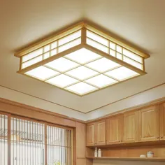 چراغ سقفی بژ LED به سبک ژاپنی چراغ سقفی مشبک چوبی مربع در نور گرم و سفید نزدیک به چراغ های سقفی