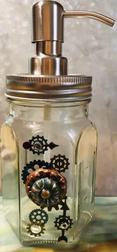 دستگاه پخش صابون بطری شیشه ای صنعتی / پمپ Steampunk.  |  اتسی