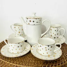 Vintage Galaxy by Sakura Fine Porcelain Fine Porcelain Gold Stars MISMATCHED Tea Set