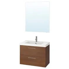 GODMORGON / ODENSVIK مبلمان حمام ، مجموعه ای از 4 ، اثر خاکستر رنگ آمیزی قهوه ای ، شیر Dalskär - IKEA