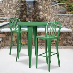 ست میز نوار داخلی و فضای باز فلزی سبز درجه 30 "مدفوع پشتی 2 تایی
