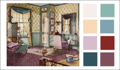 طرح رنگ دهه 1930 - اتاق خواب سبز ، بوف ، و اسطوخودوس - مشمع کف اتاق آرمسترانگ