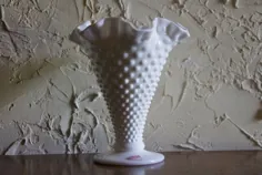 گلدان گلدان شیشه ای شیر FENTON 1950s با برچسب کاغذ |  اتسی