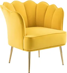 صندلی لهجه مدرن مریدین جستر زرد در پایه های مخمل W / طلای
