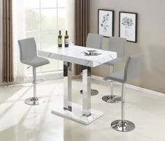 میز ویدا بار با جلوه مرمر براق با 4 مدفوع میله ای خاکستری ریپل |  مبلمان در مد