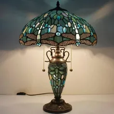 لامپ دست ساز تیفانی 24 اینچ بلند 3 زنجیره کشش سبک دریایی آبی شیشه ای رنگی سنجاقک سبک لامپش
