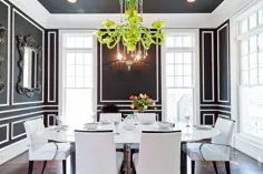 سقف به زیبایی اتاق ناهار خوری سیاه و سفید - Decoist اضافه می کند