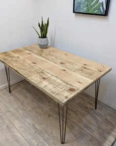 میز ناهار خوری چوبی اصلاح شده با پایه های موی صنعتی / میز نوار رستوران میز کار Rustic / تخته های الوار فرسوده / میز شام بی نظیر |  Vinterior