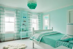 اتاق خواب آبی آبی با لوستر Aqua Capiz - معاصر - اتاق خواب
