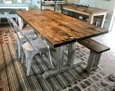 میز فارم سبک صنعتی با صندلی های نیمکت دار و فلزی |  اتسی