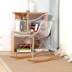 صندلی گهواره ای شفاف Mid Century با پایه چوبی