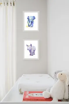 Baby Elefant Kunst Aquarell Malerei Baby Junge Kinderzimmer |  اتسی