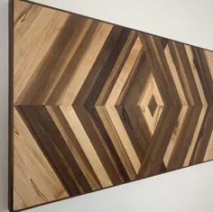 هندسه چوبی هندسی دیوار آویز مدرن چوب بازیافتی |  اتسی