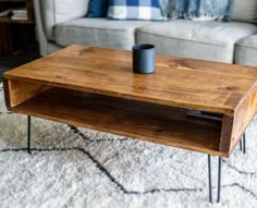 میز قهوه چوبی Rustic با پایه های موی صنعتی |  اتسی