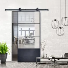 Indoor Studio 37 in x 84 in. 3/4 Lite Concorde KD Clear Glass Black Metal Finish Sliding Door Barn with Hardware Kit-KDCTCCC-37BL-E - انبار خانه