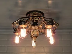 چراغ سقفی Vintage Antique Art Deco Flush Mount 5 Light |  اتسی